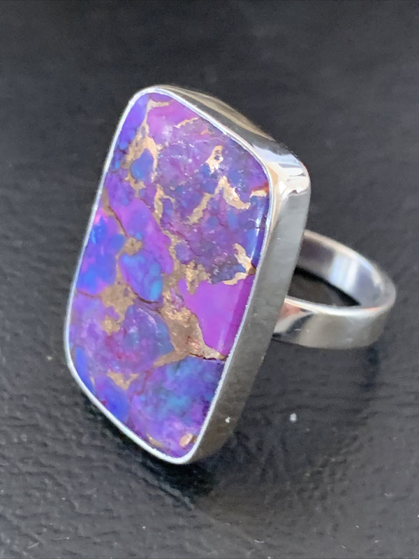 Purple Mohave Turquoise Navajo Ring Size 8.5 Adjustable | Sterling Silver | Authentic Native American Handmade | 11799