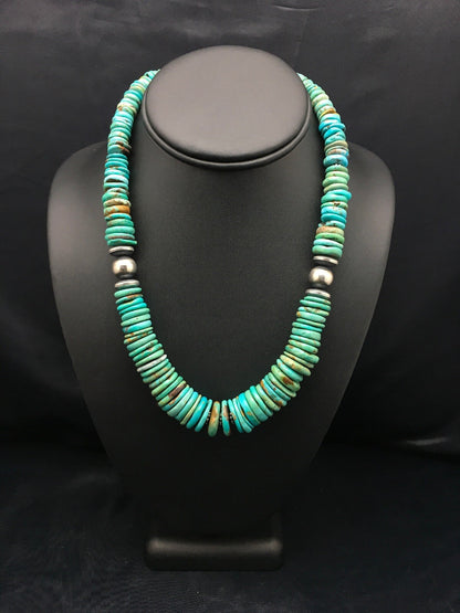 Turquoise Graduated Navajo Sterling Silver Necklace 18" 4047