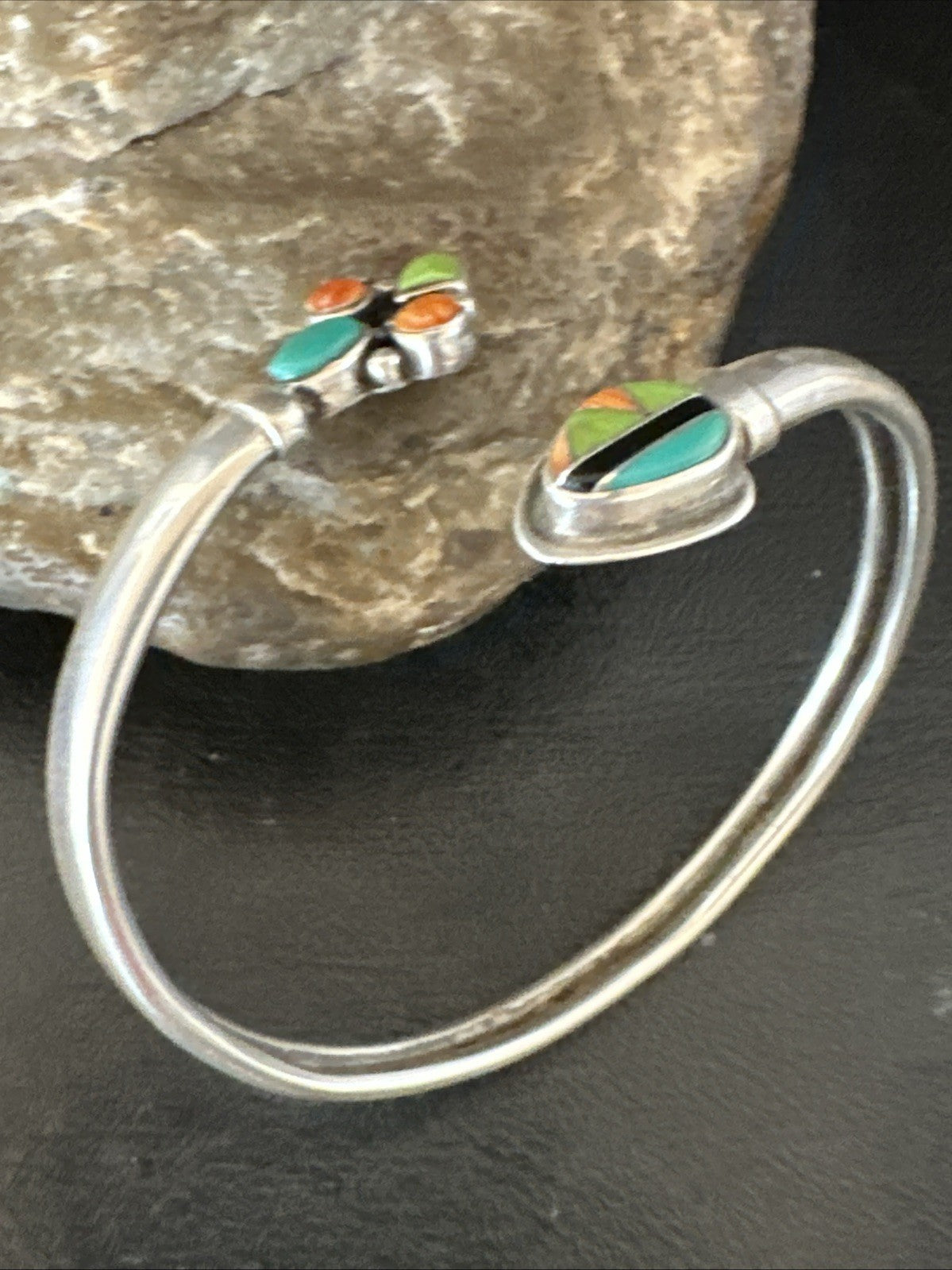 Mens Womens MulticolorNavajo Sterling Silver Cluster Cuff Bracelet 7" 19698