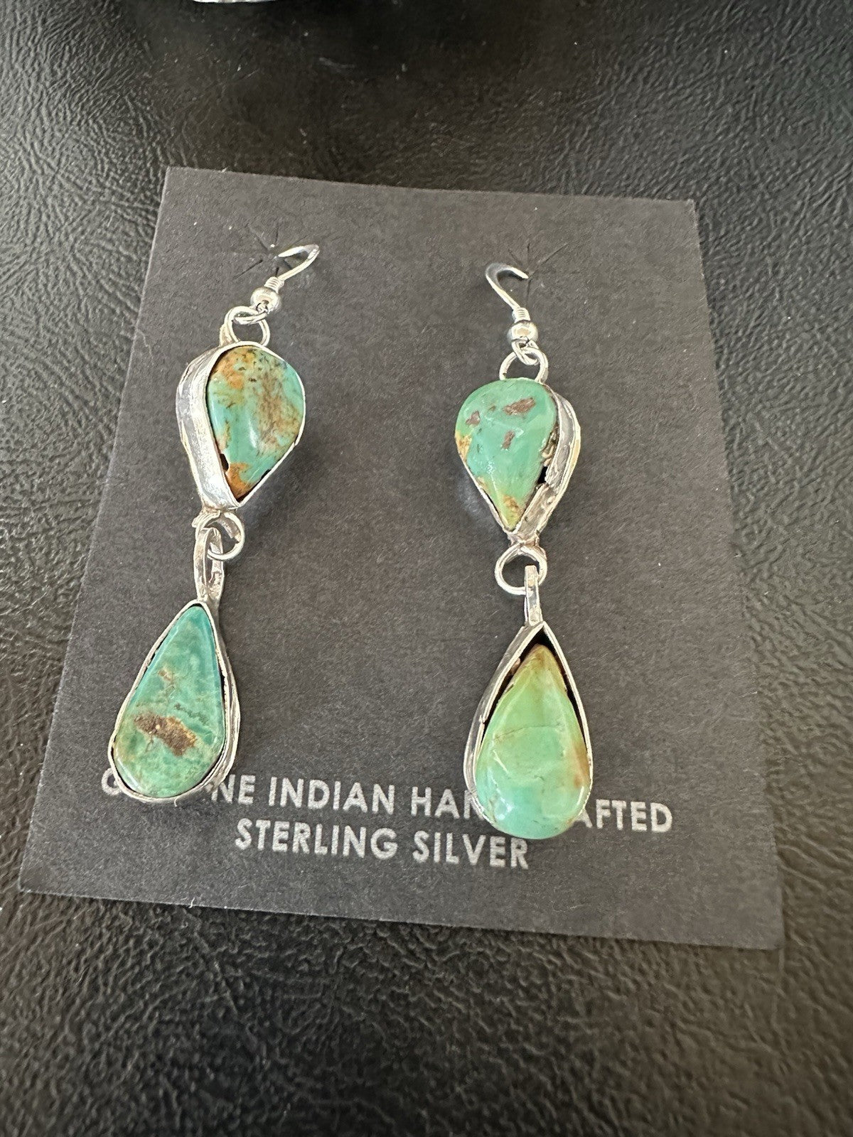 Green Royston Turquoise Navajo Sterling Silver Dangle Earrings 19369