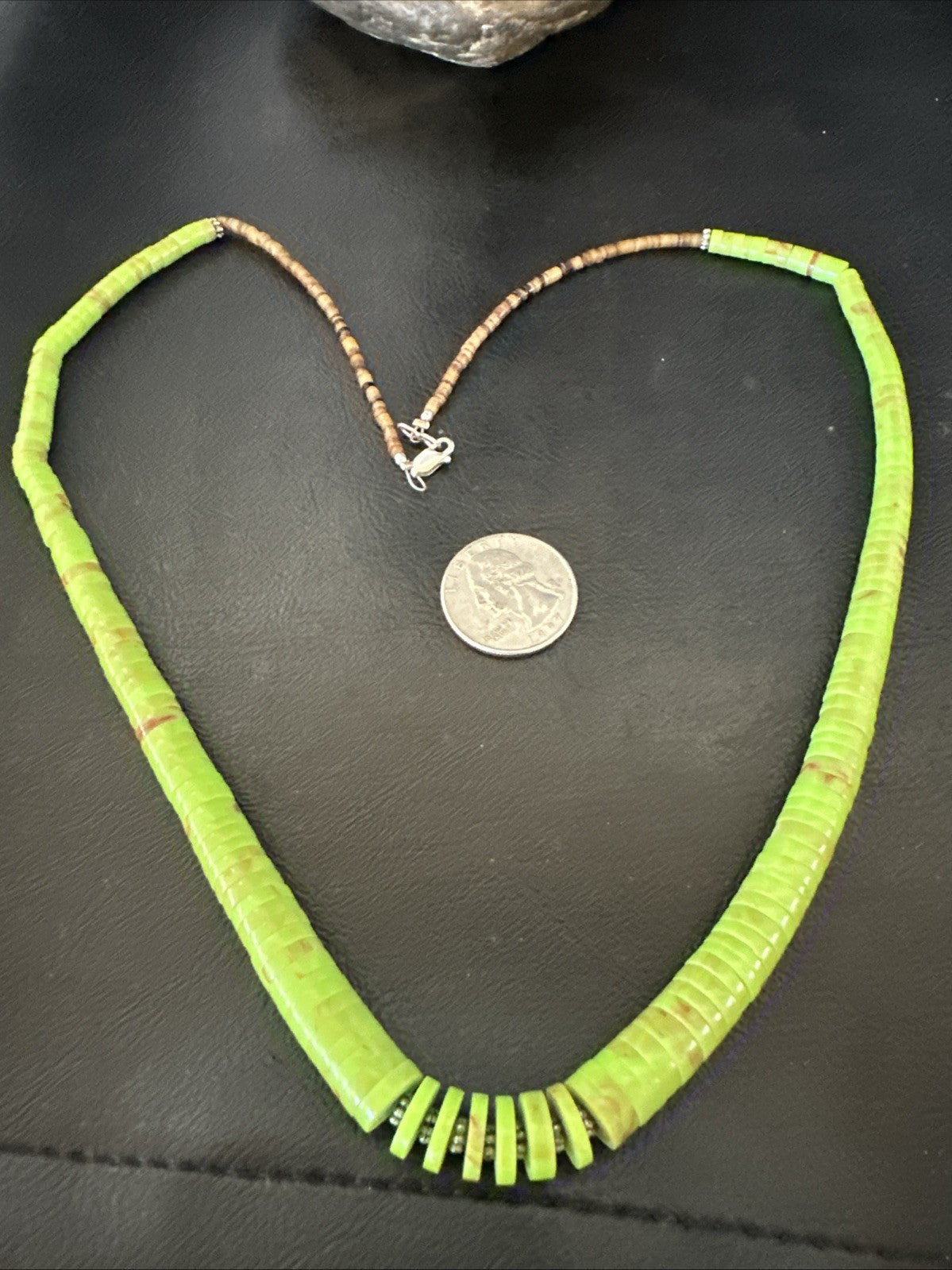 Green Gaspeite Stabilized Santo Domingo Sterling Silver Beads Necklace 24" 19456