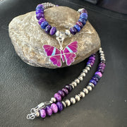 Butterfly Purple Stone Opal Pendant Navajo Necklace | Sterling Silver | Authentic Native American Handmade | 18732