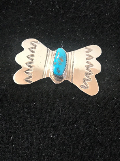 Kingman Turquoise Indian Sterling Silver Navajo Pin Pendant 08666