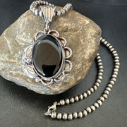 Men's Women's Black Onyx Pendant Navajo Beads Necklace | Sterling Silver | Authentic Native American Handmade | 18306