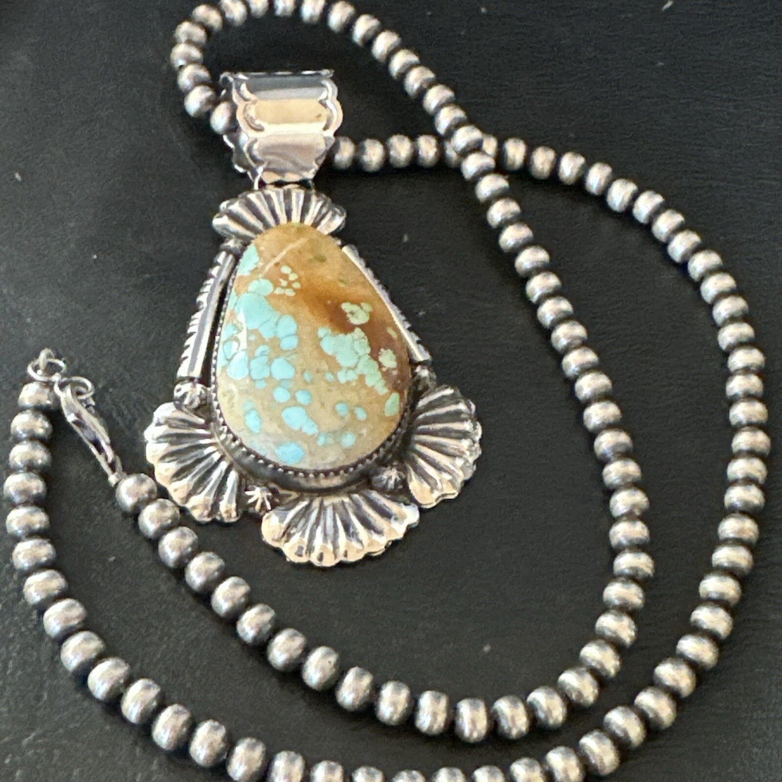 XL WoMens Royston Turquoise Pendant Navajo Pearls Sterling Silver Necklace 18748