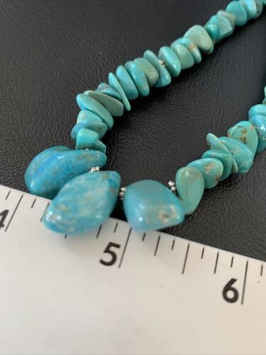 Navajo Blue Green Turquoise Necklace Sterling Silver 16" Handmade 12914