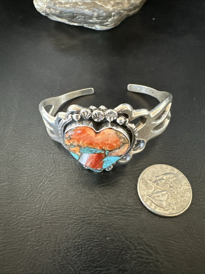 WoMens Tufa Heart Spiny Turquoise Navajo Silver Cuff Bracelet 7.6” 19457