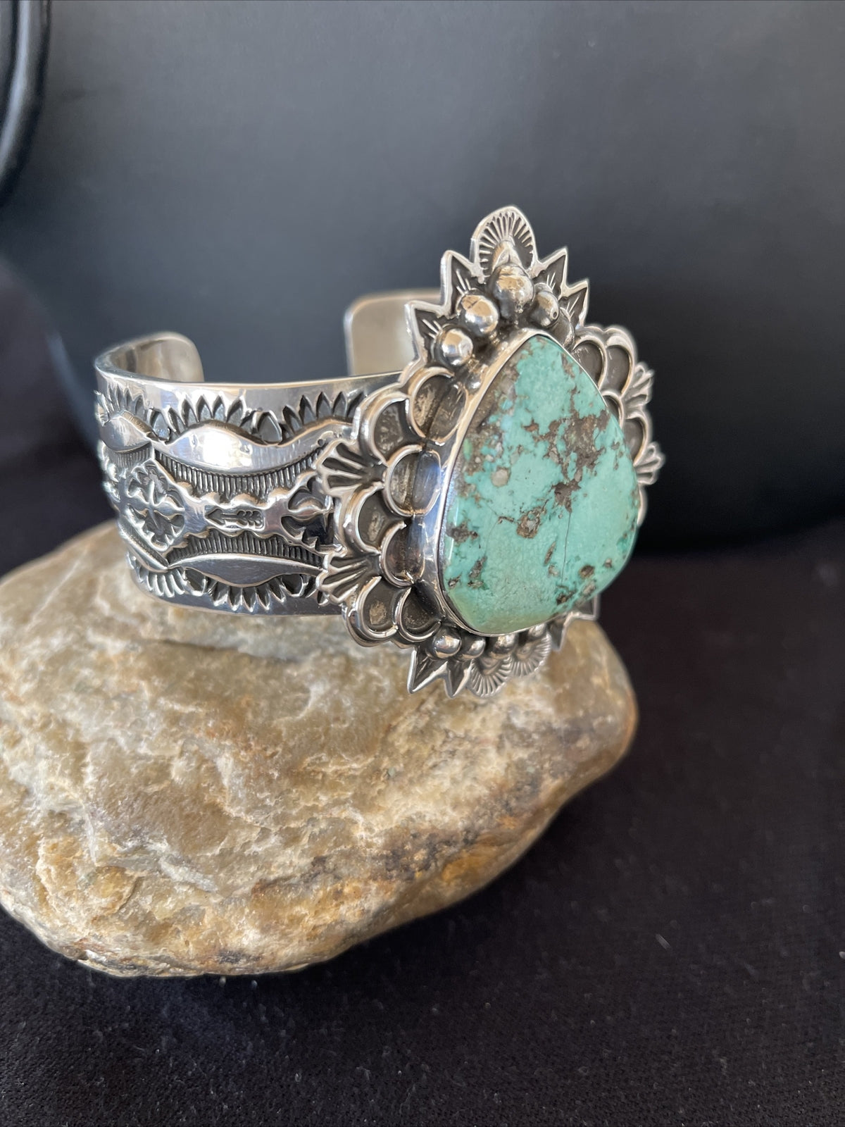 Native Mens Navajo Sterling Silver Handmade Turquoise Cuff Bracelet 1289