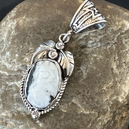 AS IS NO RETURNS White Buffalo Turquoise Pendant Navajo Sterling Silver 17743