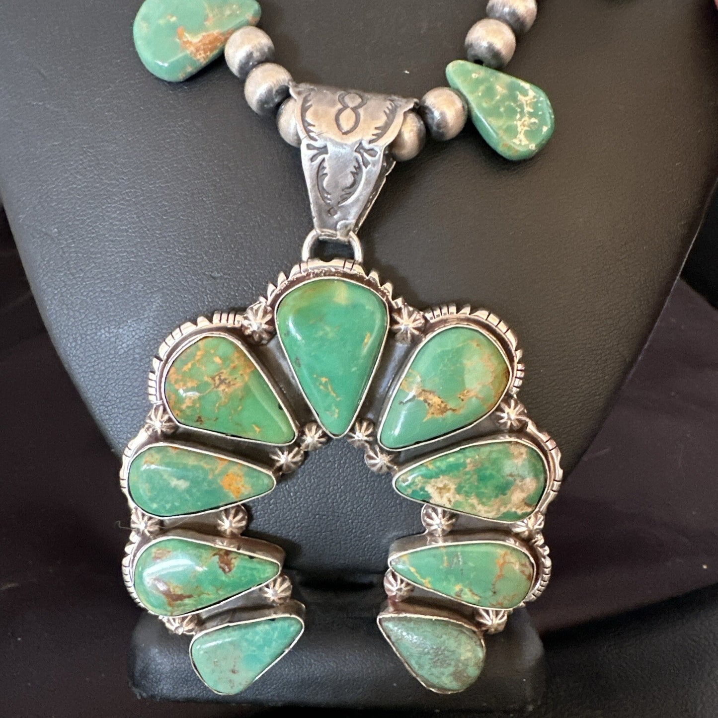 Mens Green Turquoise Naja Pendant Navajo Sterling Silver Necklace 28" 17380