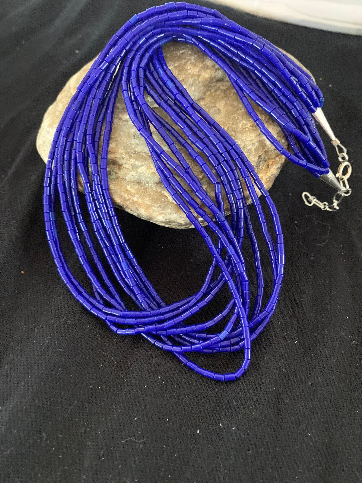 Blue Lapis Stabilized Heishi 10 Strand Sterling Silver Necklace 19" 2018