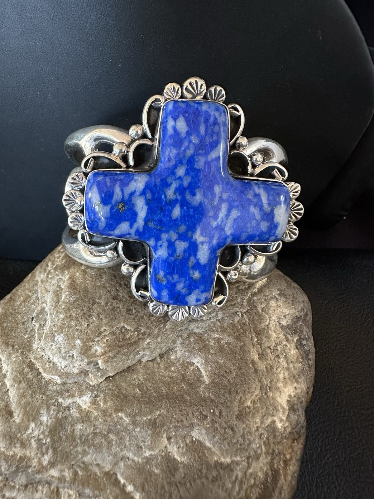 Mens WoMens Tufa Denim Lapis Navajo Sterling Silver Cuff Bracelet 7.7" 19454