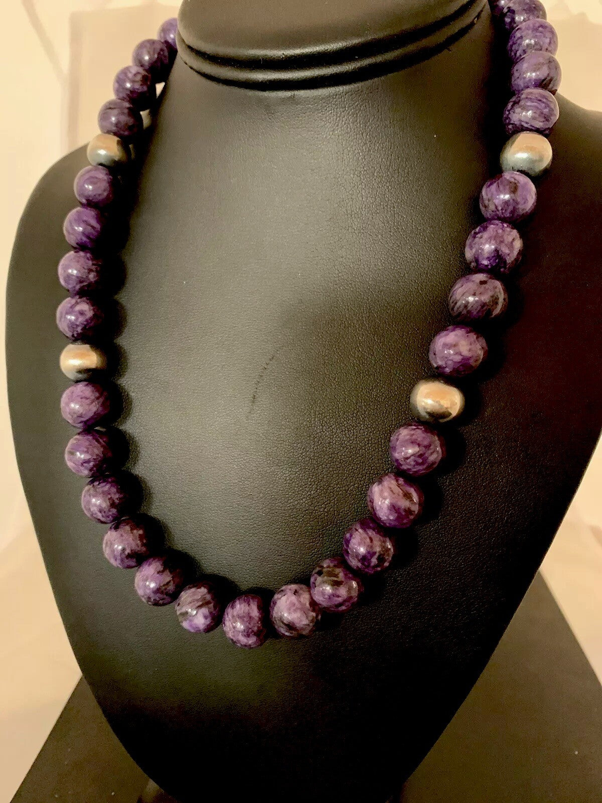 Purple Stone Bead Navajo Pearls Sterling Silver Necklace 04660