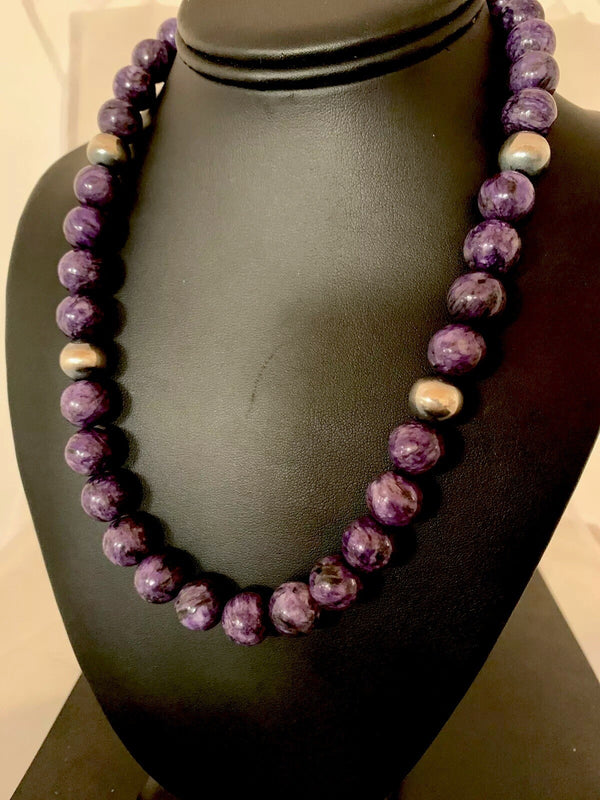 Purple Stone Bead Navajo Pearls Necklace | Sterling Silver | Authentic Native American Handmade | 04660