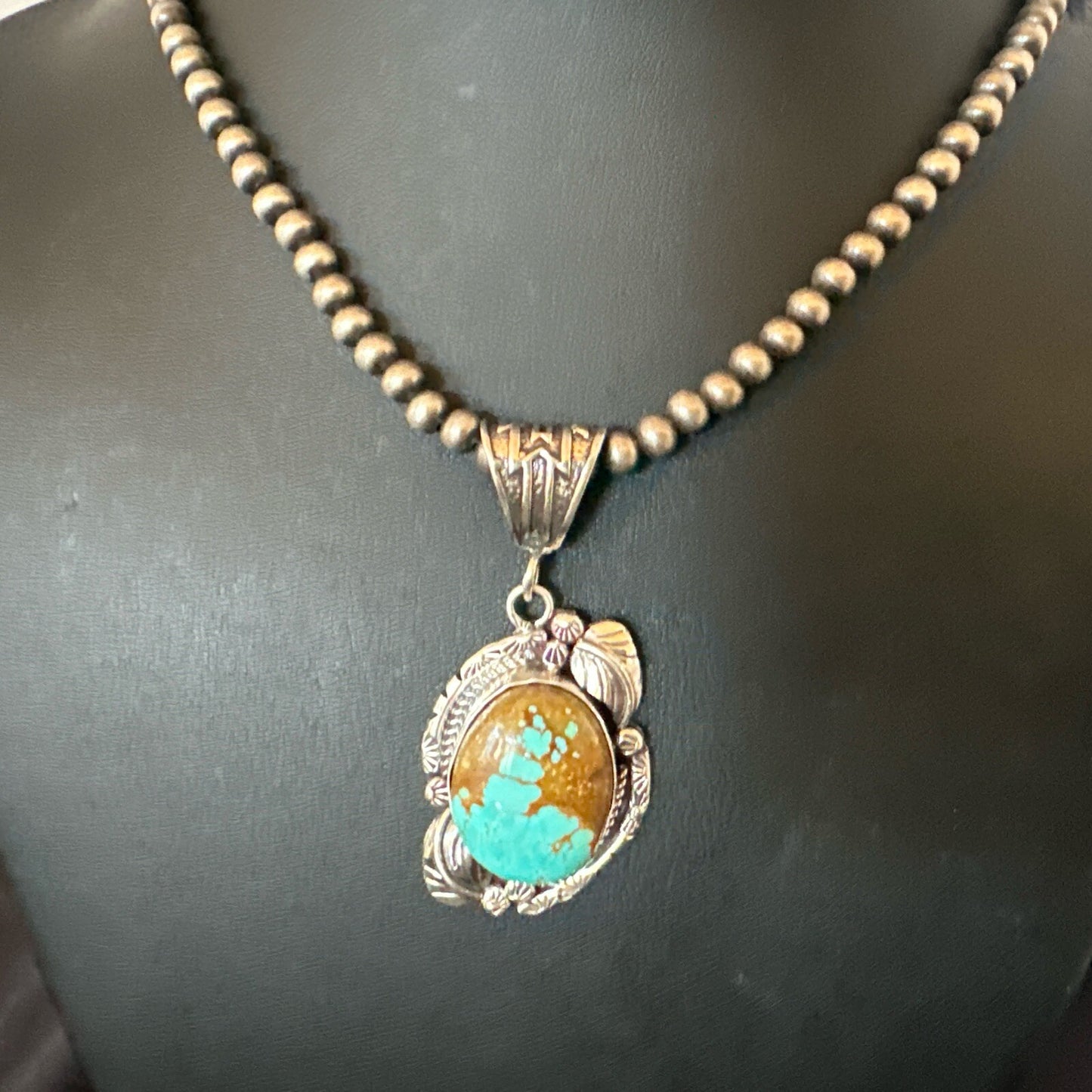 Mens Blue Turquoise#8 Pendant Navajo Sterling Silver Necklace 18085