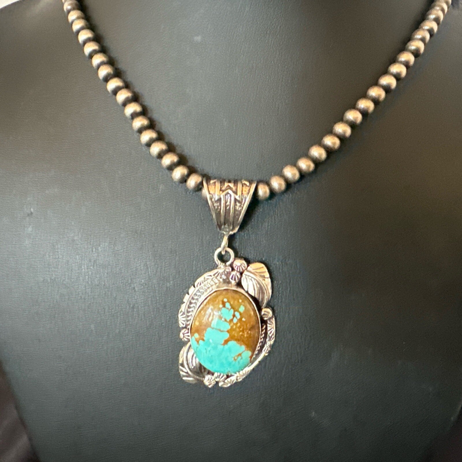 Mens Blue Turquoise#8 Pendant Navajo Sterling Silver Necklace 18085