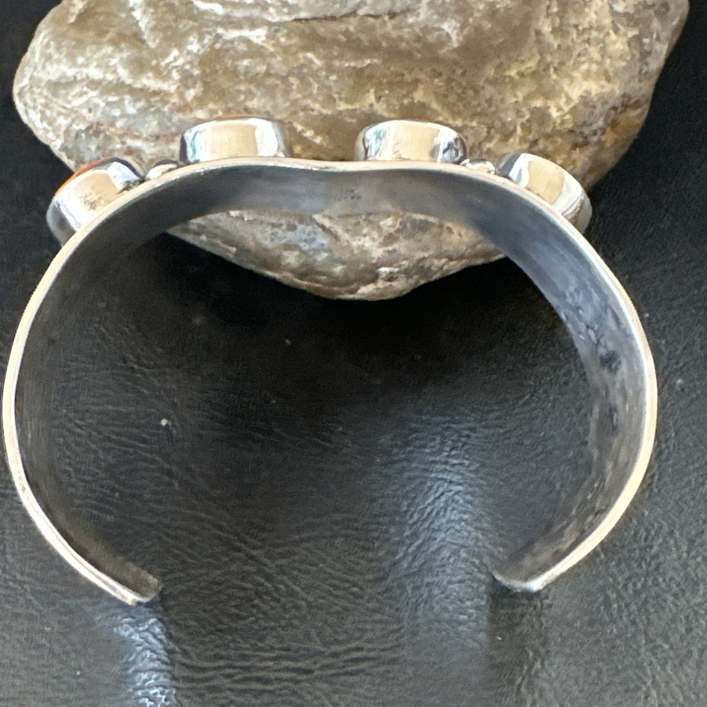 Orange Spiny Oyster 4 Stone Row Sterling Silver Navajo Cuff Bracelet 7.7" 19476