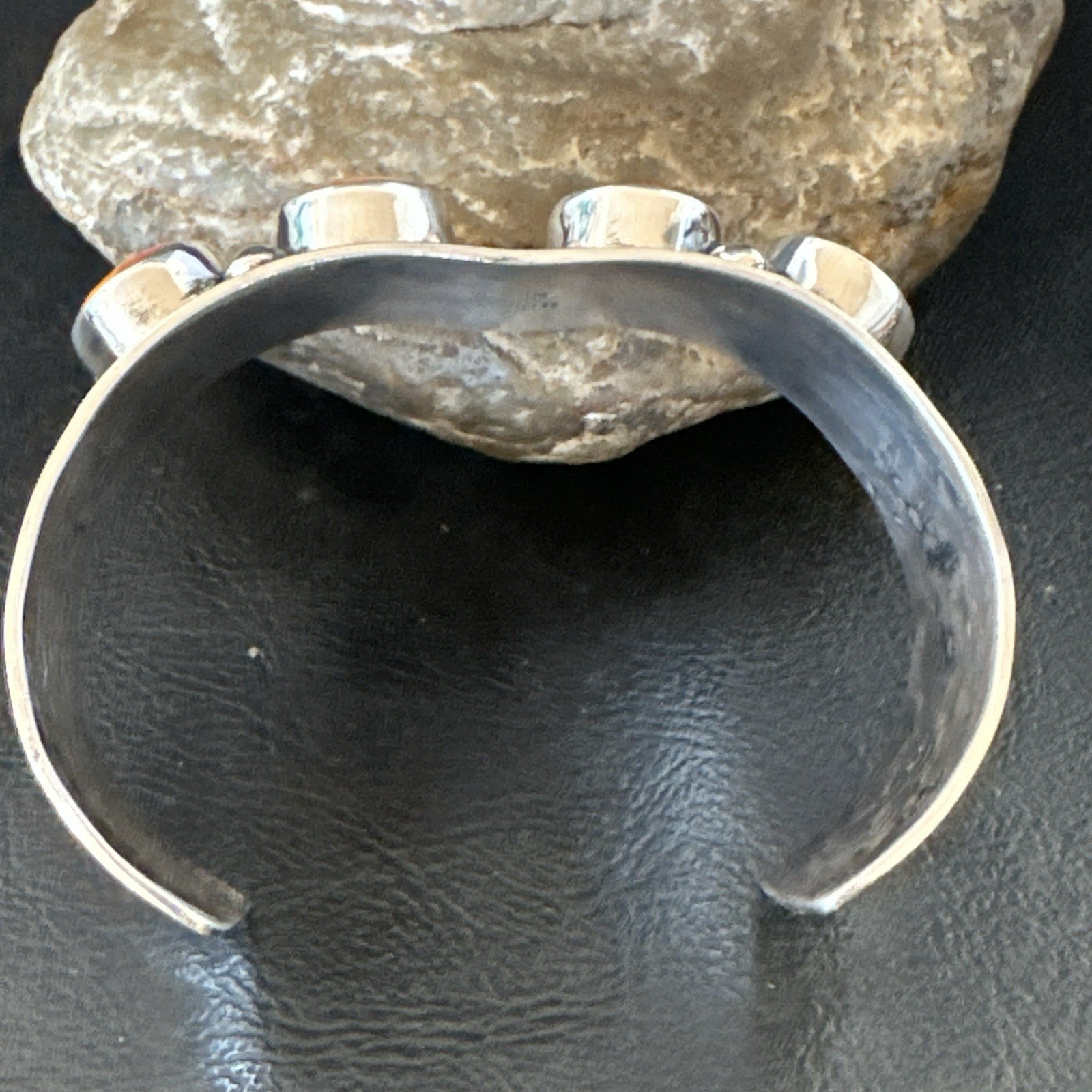 Orange Spiny Oyster 4 Stone Row Sterling Silver Navajo Cuff Bracelet 7.7" 19476