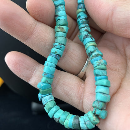 Blue Turquoise 7mm Heishi Sterling Silver Bead Necklace 20" 1741
