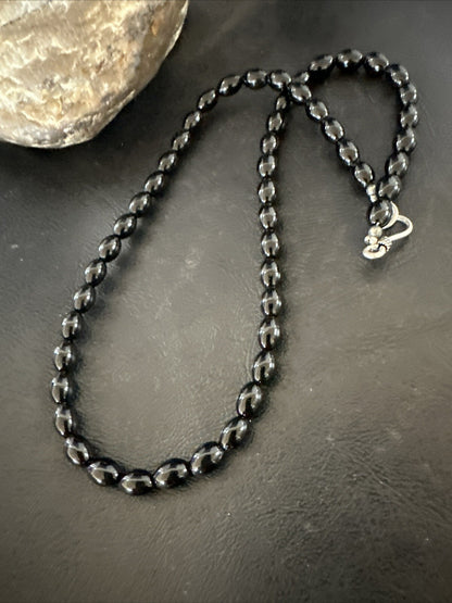 Mens Women Melon Beads Black Onyx Navajo Sterling Silver Necklace 18” 17921