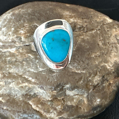 Southwestern Sterling Silver Blue Kingman Turquoise Ring Size 7 18505