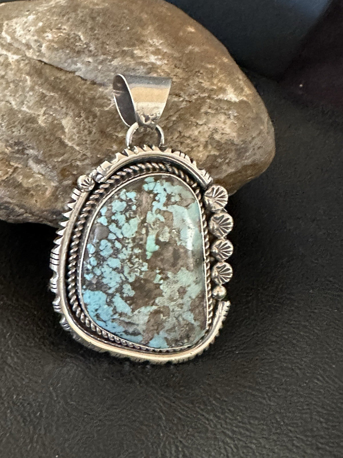 XL Men Women Blue Turquoise Pendant Navajo Sterling Yazzie 19526