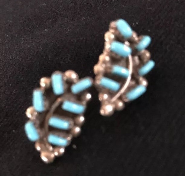 Turquoise Petite Point Zuni Sterling Silver Earrings 01607