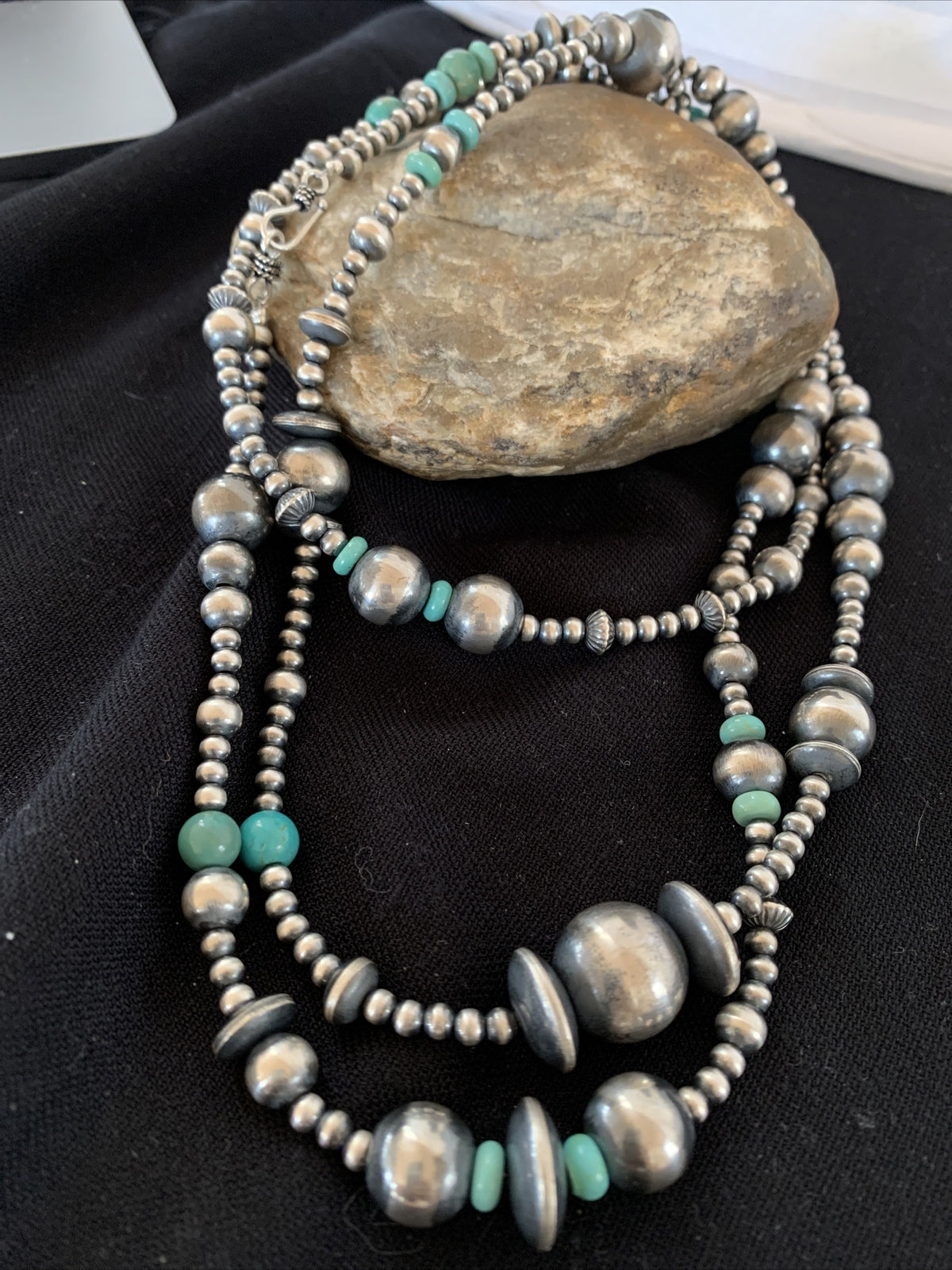 Native Sterling Silver Beads Royston Turquoise 48in Necklace 01401