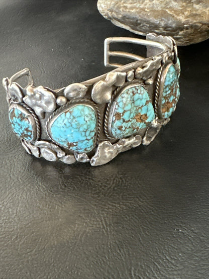 XL Blue Kingman Turquoise Old Pawn 5S Navajo Sterling Silver Cuff Bracelet 18144