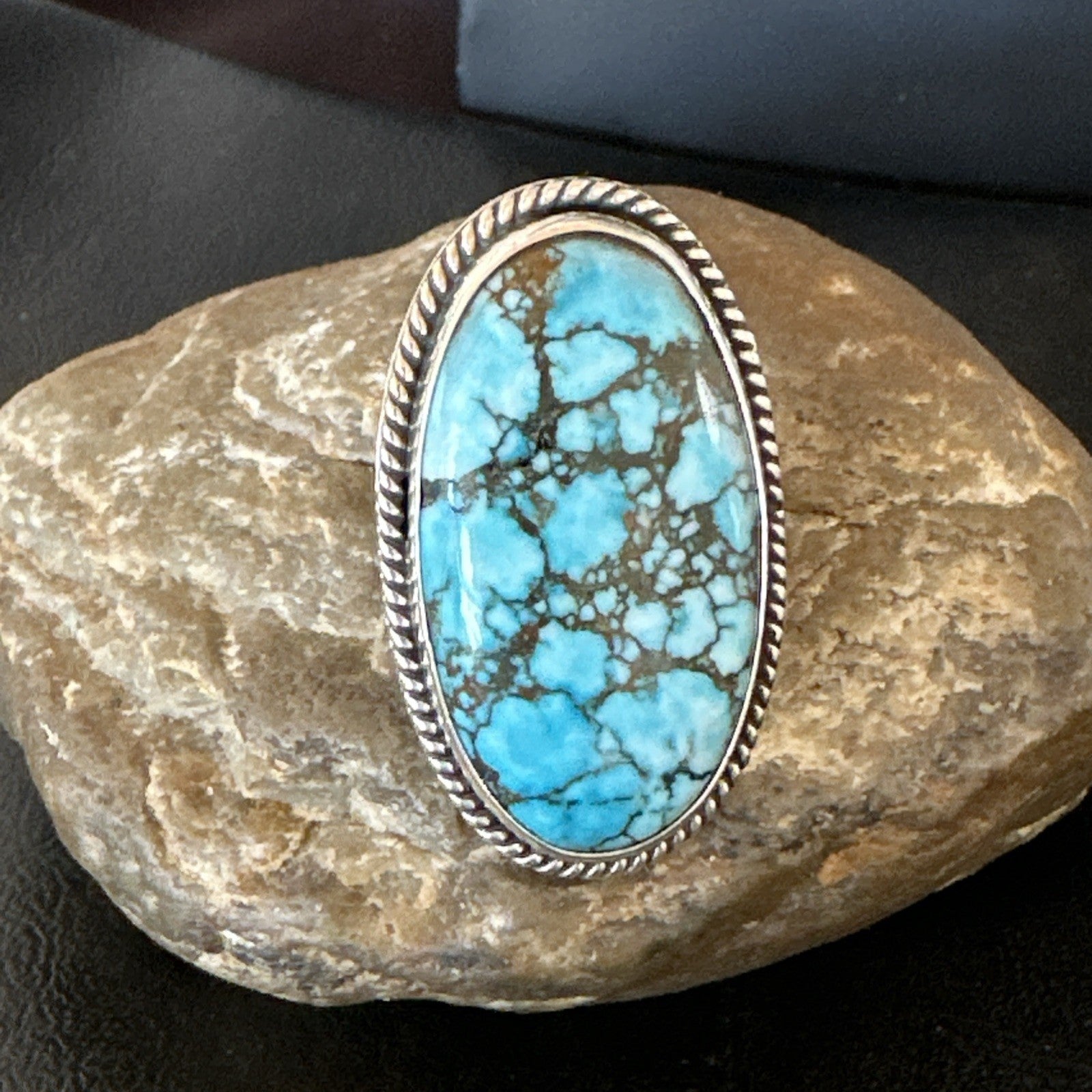 Handmade Navajo Sterling Silver  Blue Kingman Turquoise Ring Size 9.75 19623