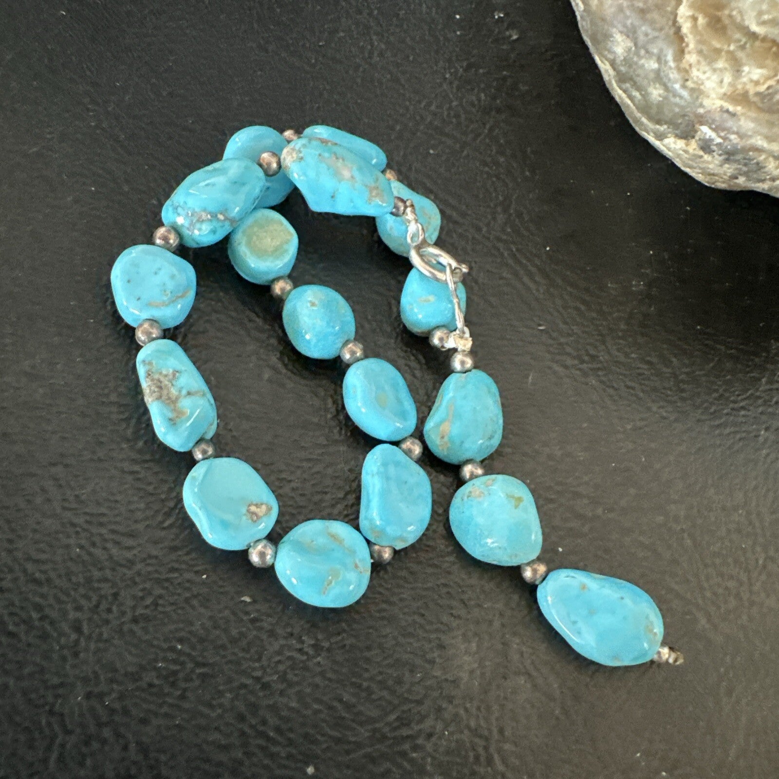 Blue Sleeping Beauty Nugget Turquoise Sterling Silver Navajo Bracelet 7.5” 18608