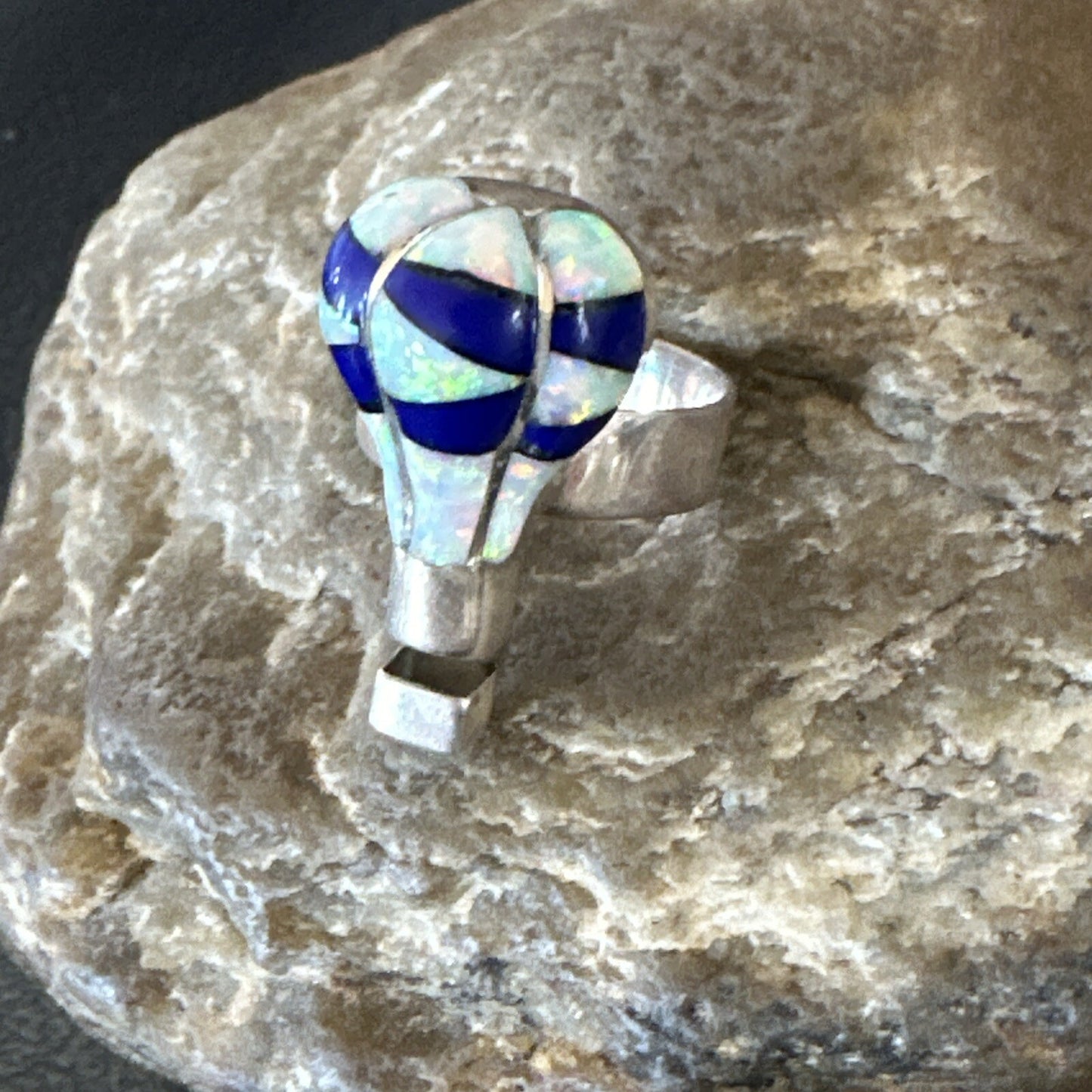 Navajo Balloon Blue Lapis White Opal Inlay Band Ring Sz 6 18188