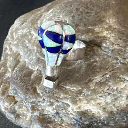 Navajo Balloon Blue Lapis White Opal Inlay Band Ring Sz 6 18188