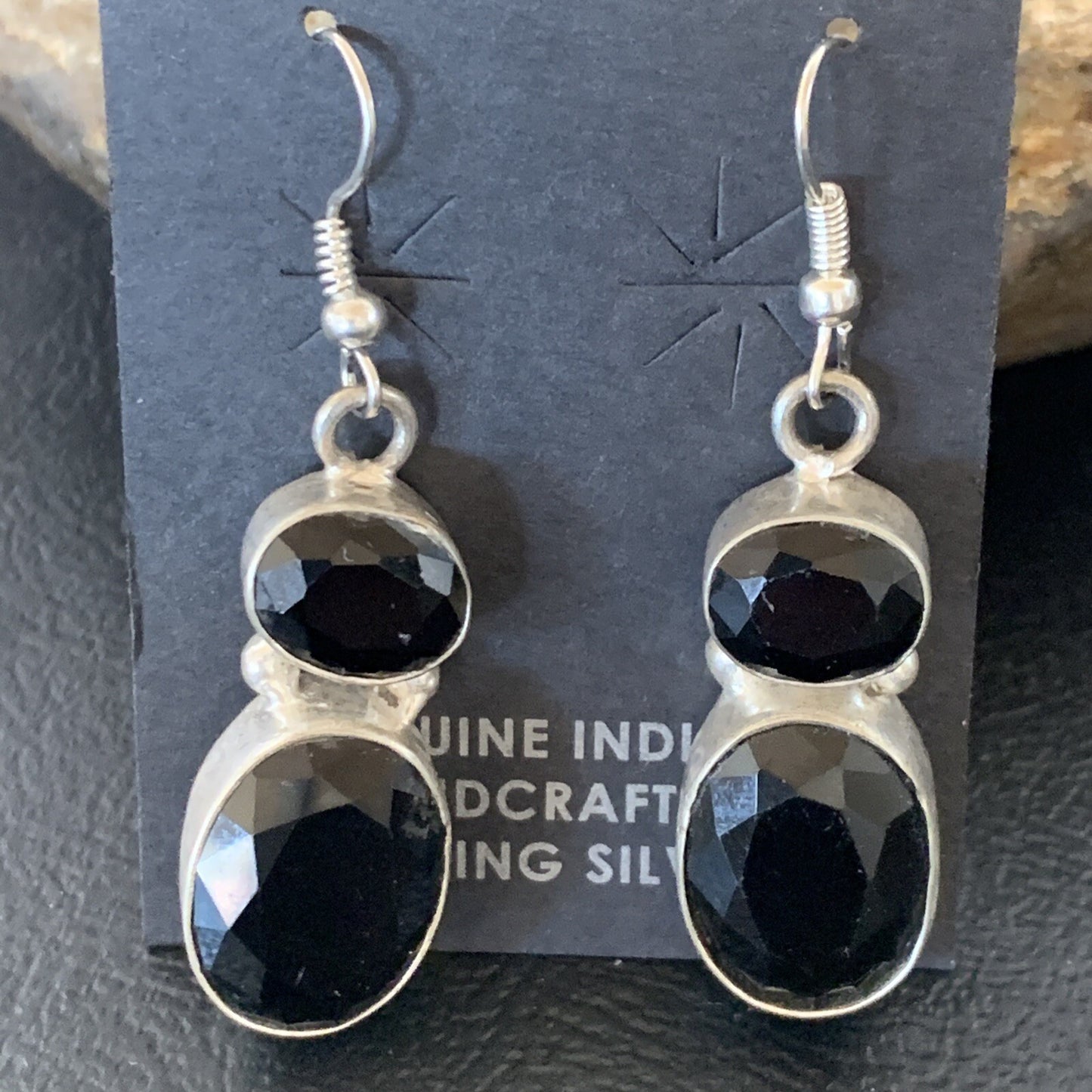 Native Black Smokey Quartz Navajo Sterling Silver Dangle Drop Earrings 12686