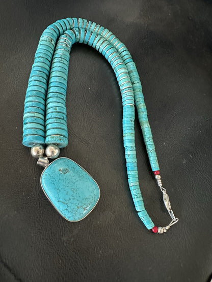 Old Pawn Turquoise Necklace Heavy Blue Old Pawn Santo Domingo Southwest 19442