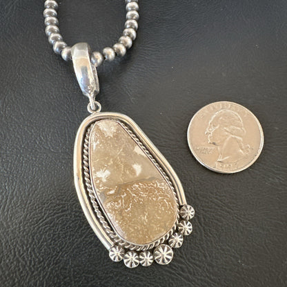 Wild Horse Turquoise Pendant Navajo Sterling Silver Necklace 17046