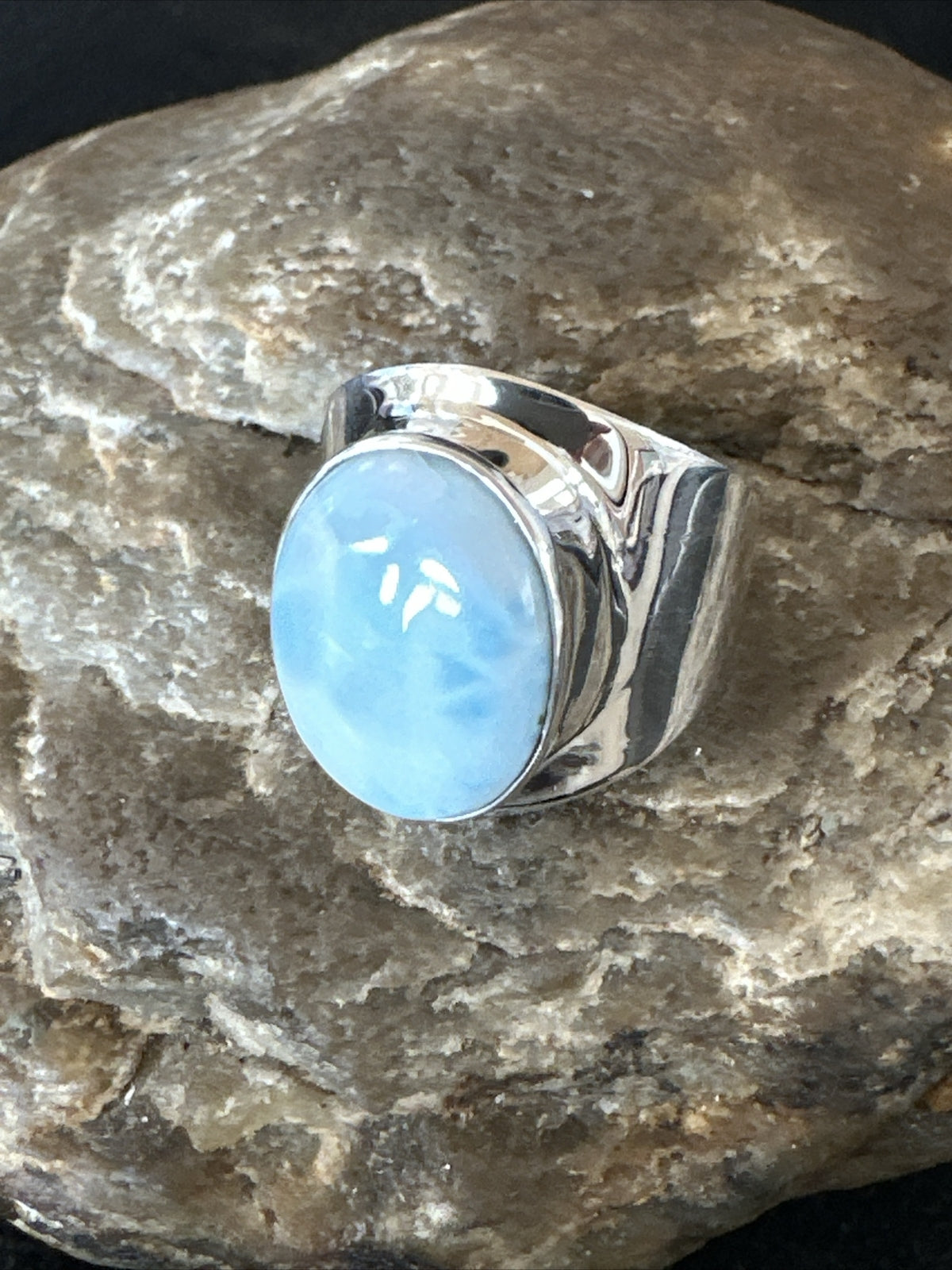 Womens Blue Larimar Navajo Sterling Silver Ring Size 9 17672