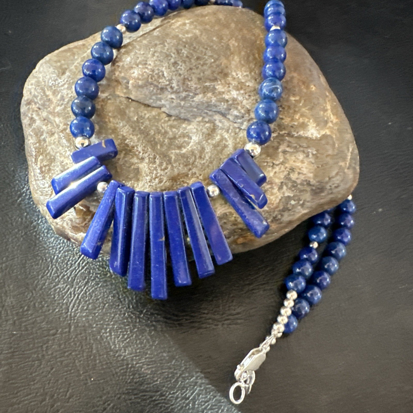 Mens Womens Blue Lapis Lazuli Sterling Silver Stick Necklace 21” 19755