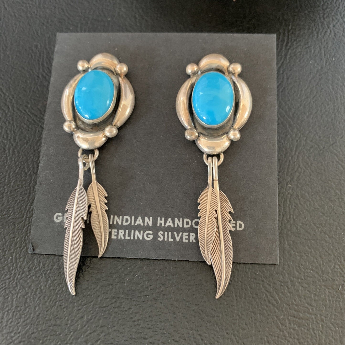 Native Womens Nugget Sterling Silver Blue Turquoise Dangle Earrings 2.5" 13018