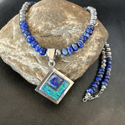 Men's Women's Blue Lapis Opal Navajo Pendant Necklace 21" | Sterling Silver | Authentic Native American Handmade | 18339