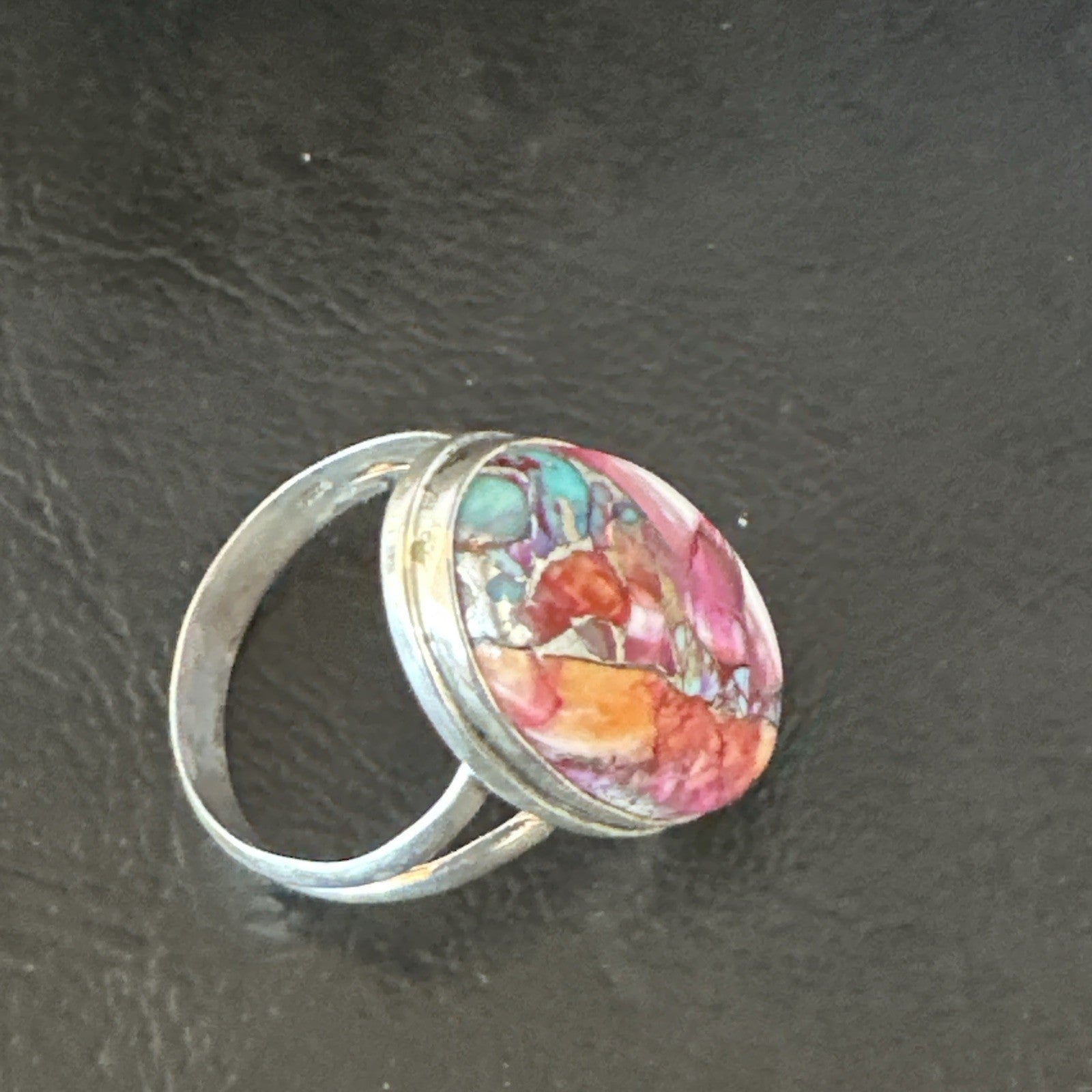 Blue Turquoise Spiny Oyster Southwestern Sterling Silver Ring Size 10 19056