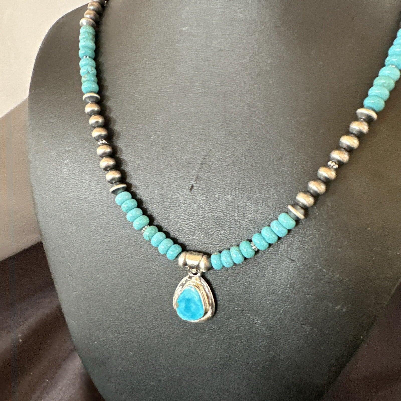 WoMens Blue Kingman Turquoise Pendant Navajo Sterling Silver Necklace 21" 17965