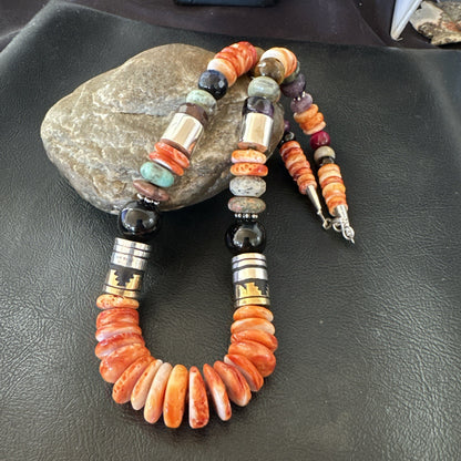 Tommy Rosita Singer T R Sterling Silver Orange Spiny Onyx Necklace 20in 19411