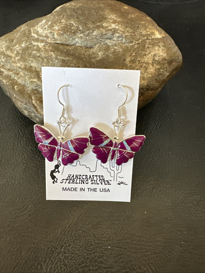 Butterfly Purple Stone Sugilite Opal Inlay Sterling Silver Dangle Earrings 18556