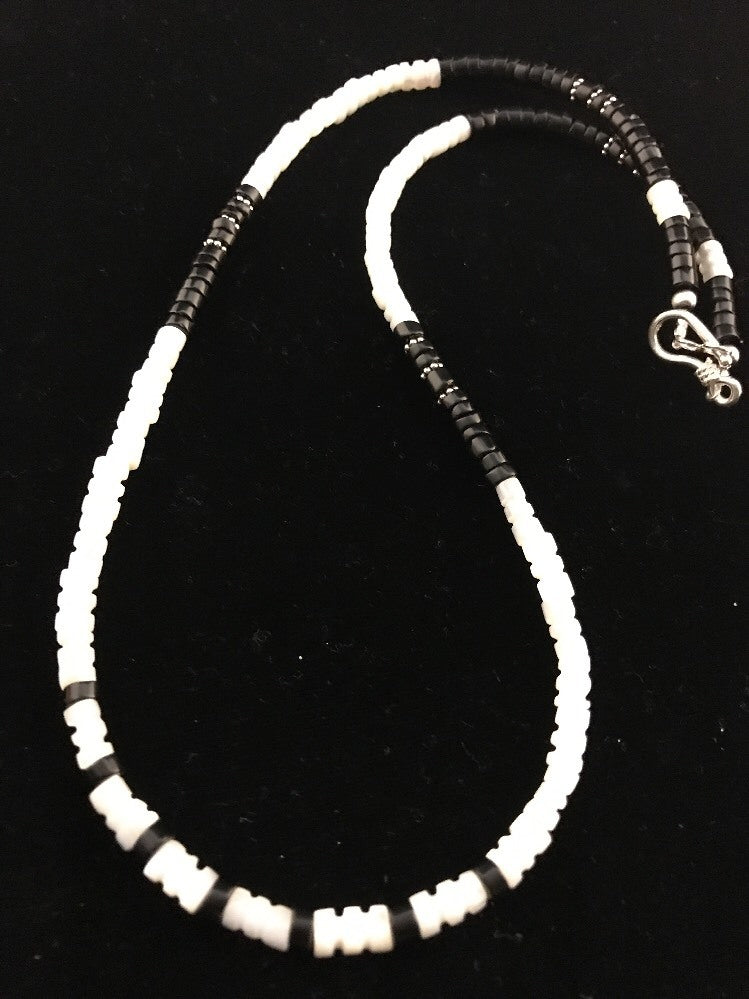 Men's Black Onyx Navajo Pearls Sterling Silver Necklace 00336
