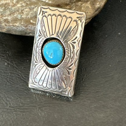Mens Womens Blue Turquoise Navajo Stainless Stamped Silver Money Clip 19732
