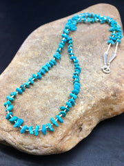 Blue Nugget Turquoise Navajo Heishi Necklace 19" | Sterling Silver | Authentic Native American Handmade | 08959