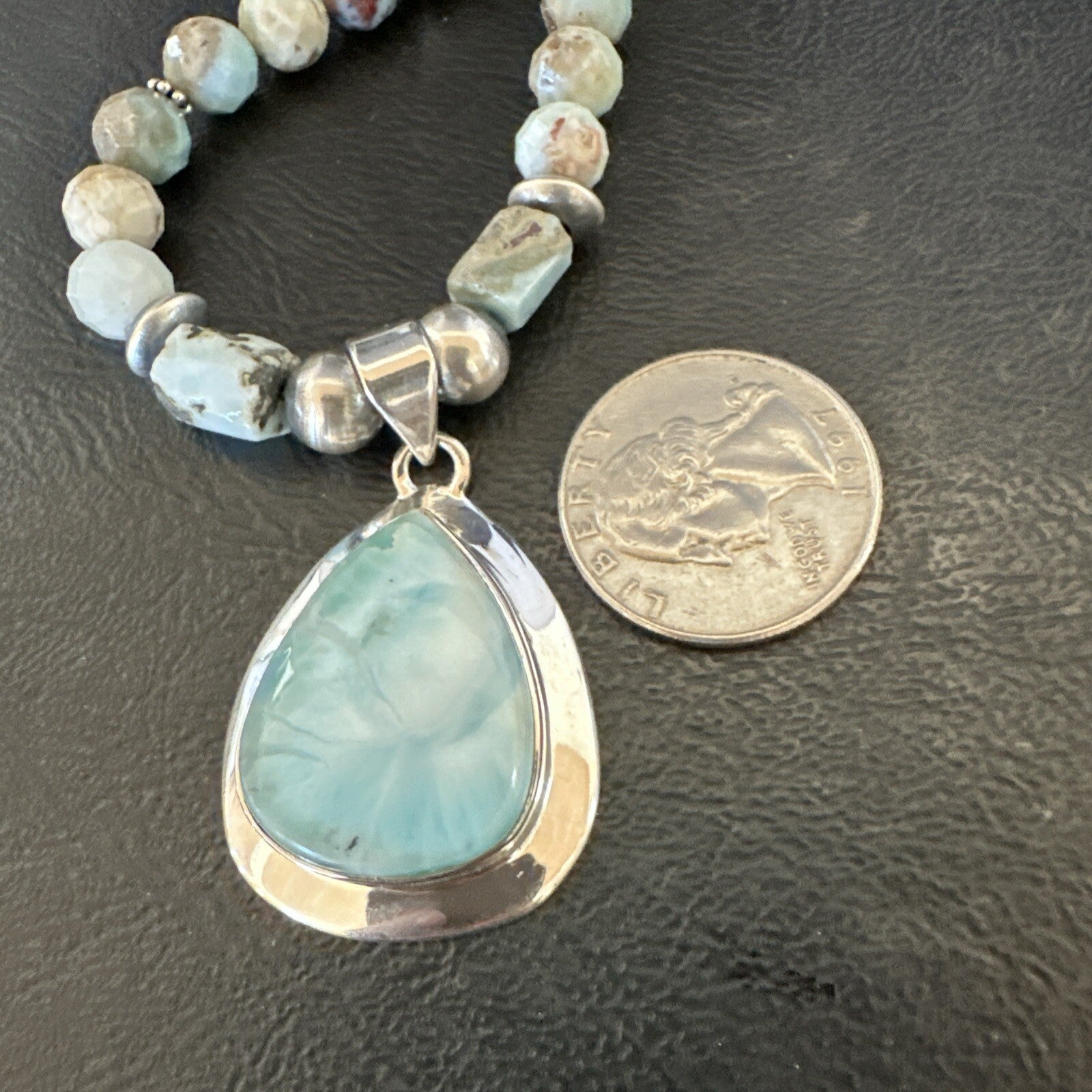 Blue Larimar Pendant Navajo Sterling Silver Natural Necklace 21" 17759