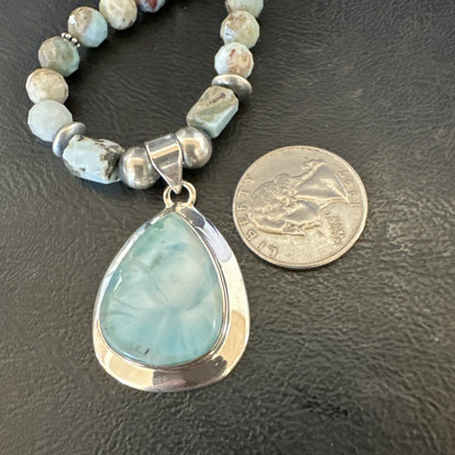 Blue Larimar Pendant Navajo Sterling Silver Natural Necklace 21" 17759