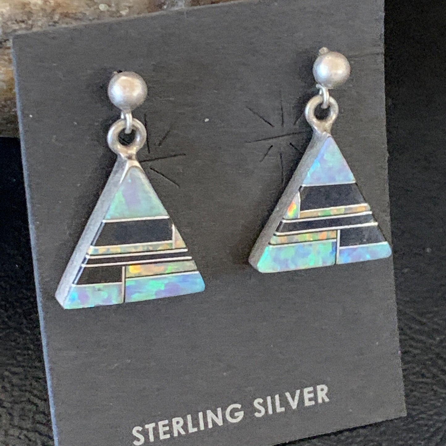 Womens Blue Opal & Black Onyx Inlay Navajo Sterling Silver Earrings 12781